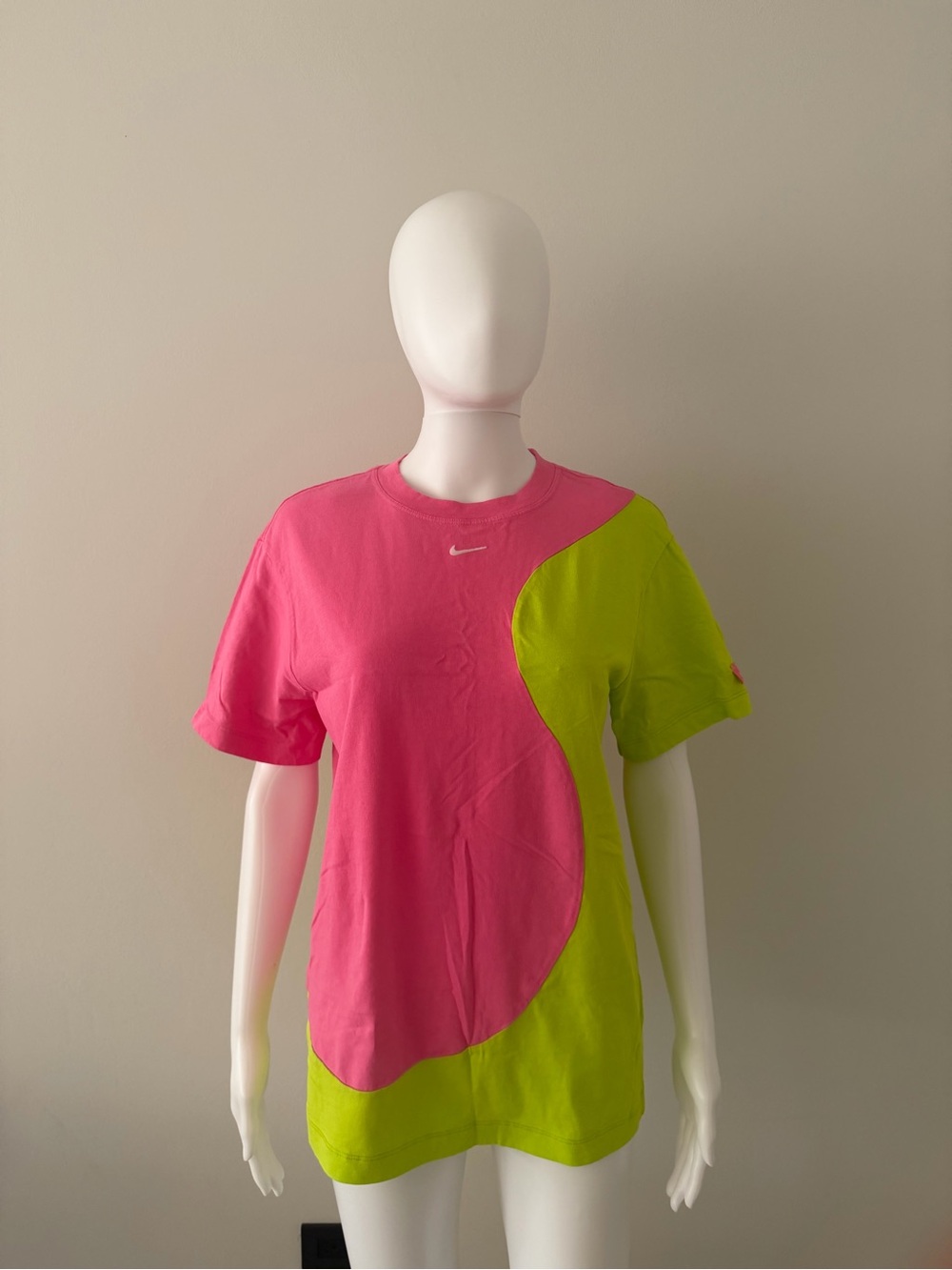 Nike Pink and Lime Colorblock Swoosh Tee